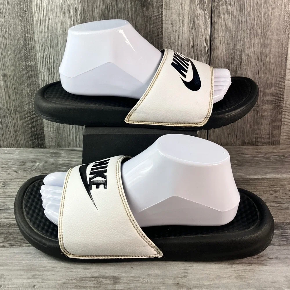 Nike Benassi JDI Slides White Black Mens Sandal 343880-100 Size 9
